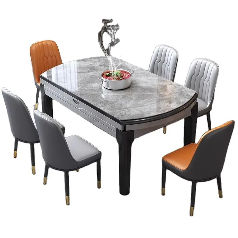 Light Luxury Telescopic Folding Modern Rock Board Dining Table Solid Chair Simple Small Apartment Household Variable — image 4