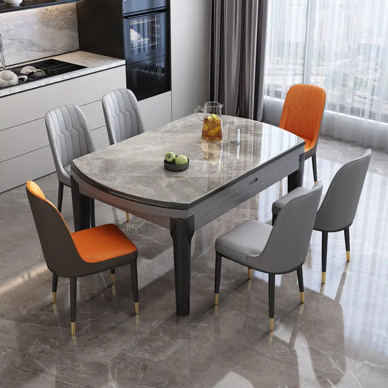 Light Luxury Telescopic Folding Modern Rock Board Dining Table Solid Chair Simple Small Apartment Household Variable — image 6