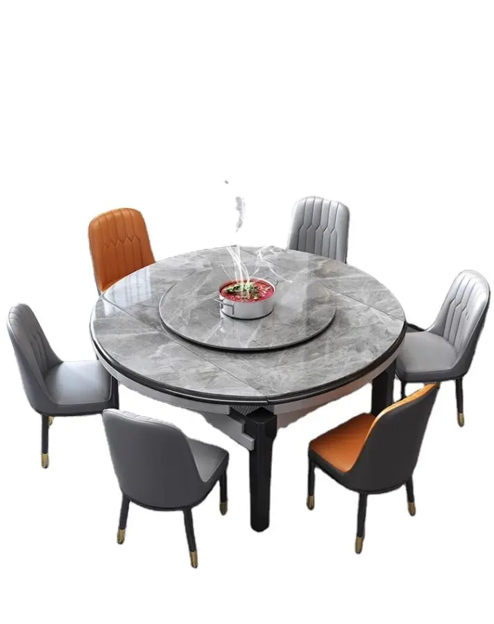 Light Luxury Modern Rock Board Dining Table Telescopic Folding Solid Chair Simple Small Apartment Furniture Living Room — view 1