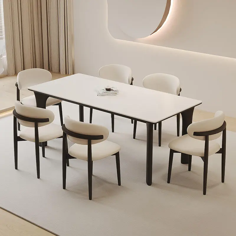 Wood Rectangular Dining Table with Rock Plate Ancient Modern Simple Design for Home Dining — view 1