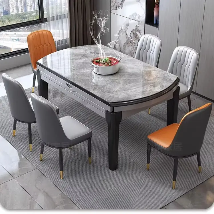 Light Luxury Modern Rock Board Dining Table Telescopic Folding Solid Chair Simple Small Apartment Furniture Living Room — image 2