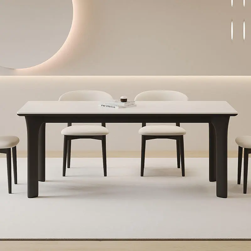 Wood Rectangular Dining Table with Rock Plate Ancient Modern Simple Design for Home Dining — image 2