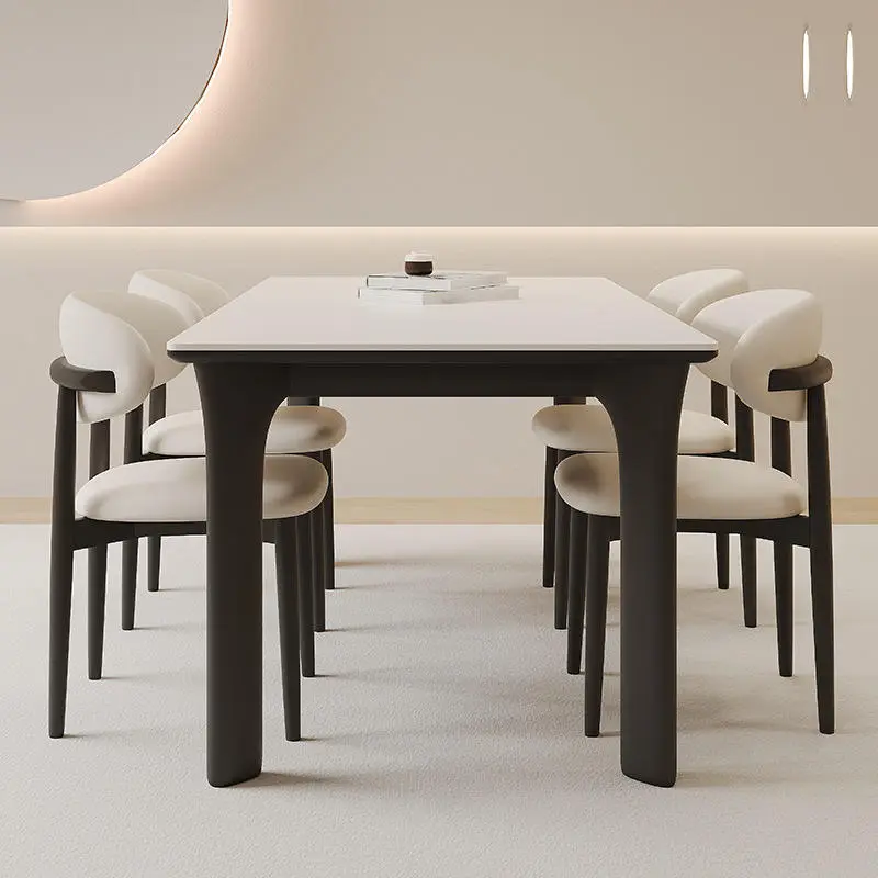 Wood Rectangular Dining Table with Rock Plate Ancient Modern Simple Design for Home Dining — image 3