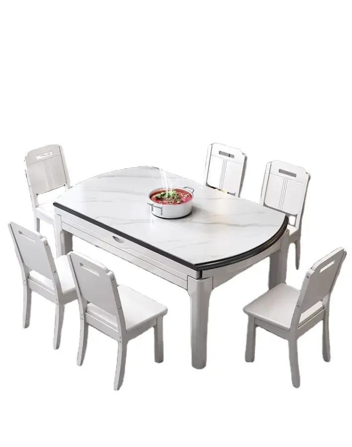 Light Luxury Modern Rock Board Dining Table Telescopic Folding Solid Chair Simple Small Apartment Furniture Living Room — image 3