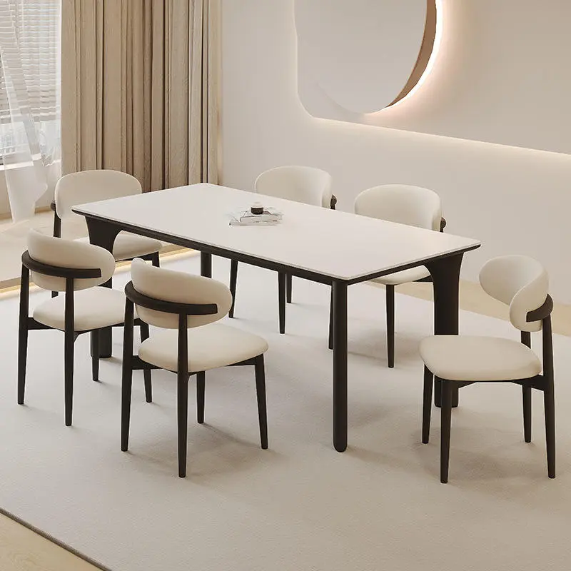 Wood Rectangular Dining Table with Rock Plate Ancient Modern Simple Design for Home Dining — image 4