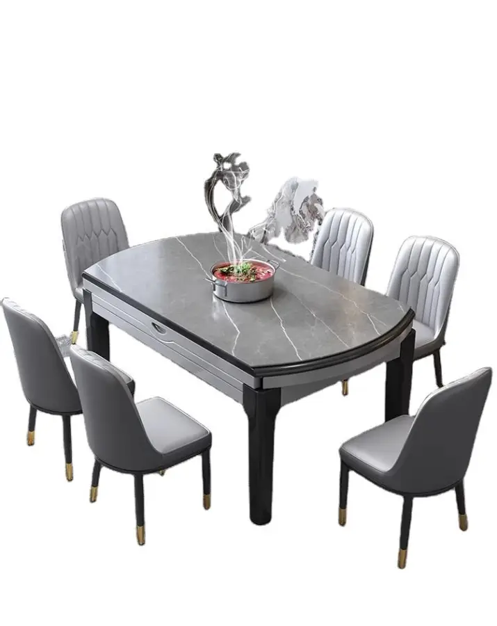 Light Luxury Modern Rock Board Dining Table Telescopic Folding Solid Chair Simple Small Apartment Furniture Living Room — image 4