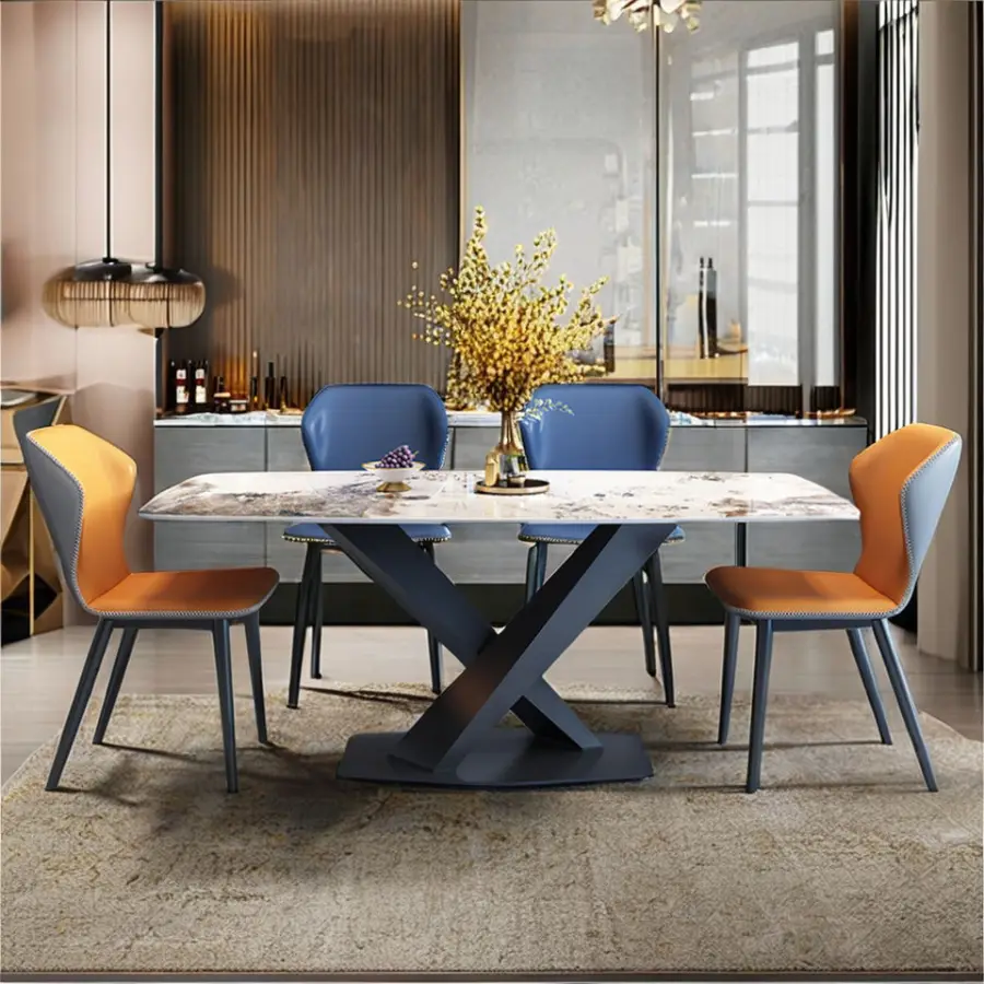 Modern Luxury Rectangular Dining Table Nordic Style Wood Marble Top Extendable Feature for Kitchen & Living Room Furnitu — view 2