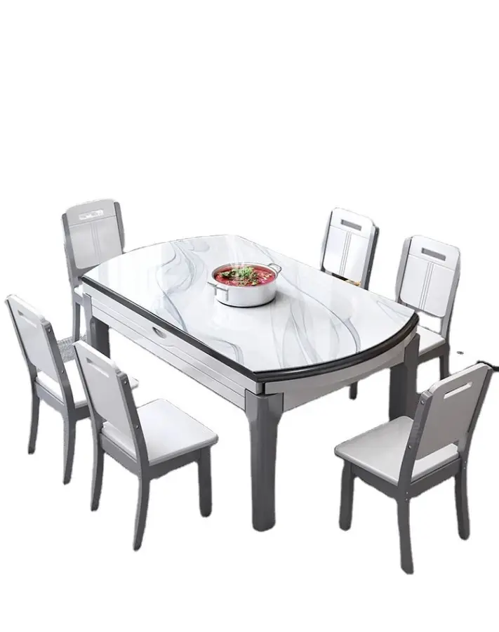 Light Luxury Modern Rock Board Dining Table Telescopic Folding Solid Chair Simple Small Apartment Furniture Living Room — image 5