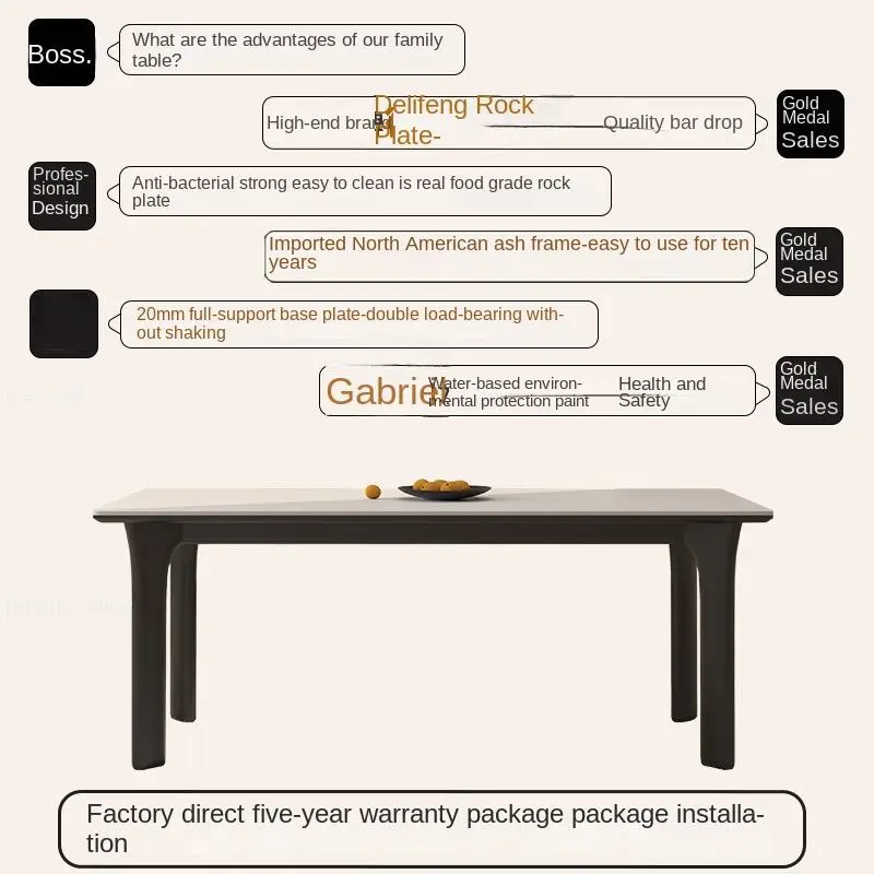 Wood Rectangular Dining Table with Rock Plate Ancient Modern Simple Design for Home Dining — image 5