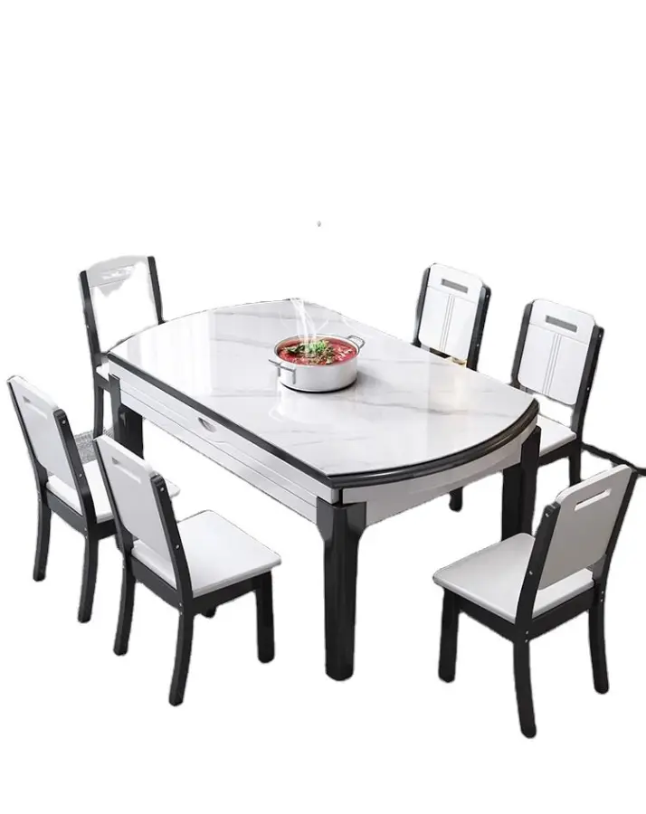Light Luxury Modern Rock Board Dining Table Telescopic Folding Solid Chair Simple Small Apartment Furniture Living Room — image 6
