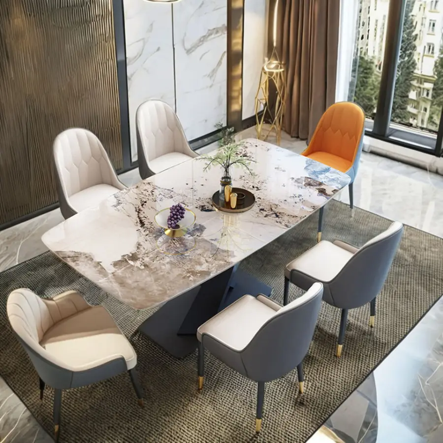 Modern Luxury Rectangular Dining Table Nordic Style Wood Marble Top Extendable Feature for Kitchen & Living Room Furnitu — view 3