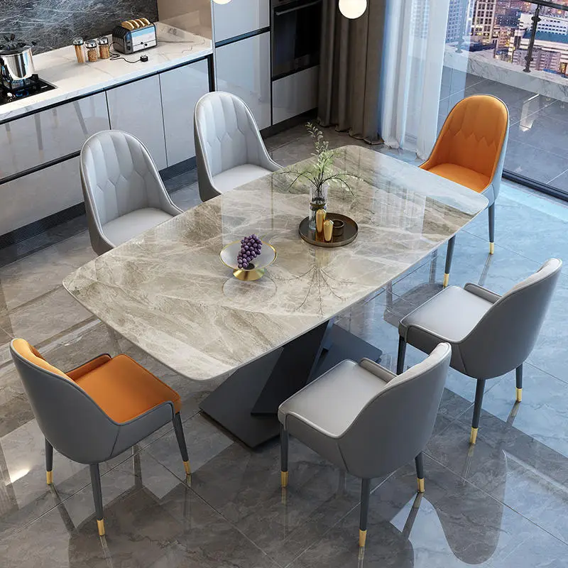 Modern Luxury Rectangular Dining Table Nordic Style Wood Marble Top Extendable Feature for Kitchen & Living Room Furnitu — view 4