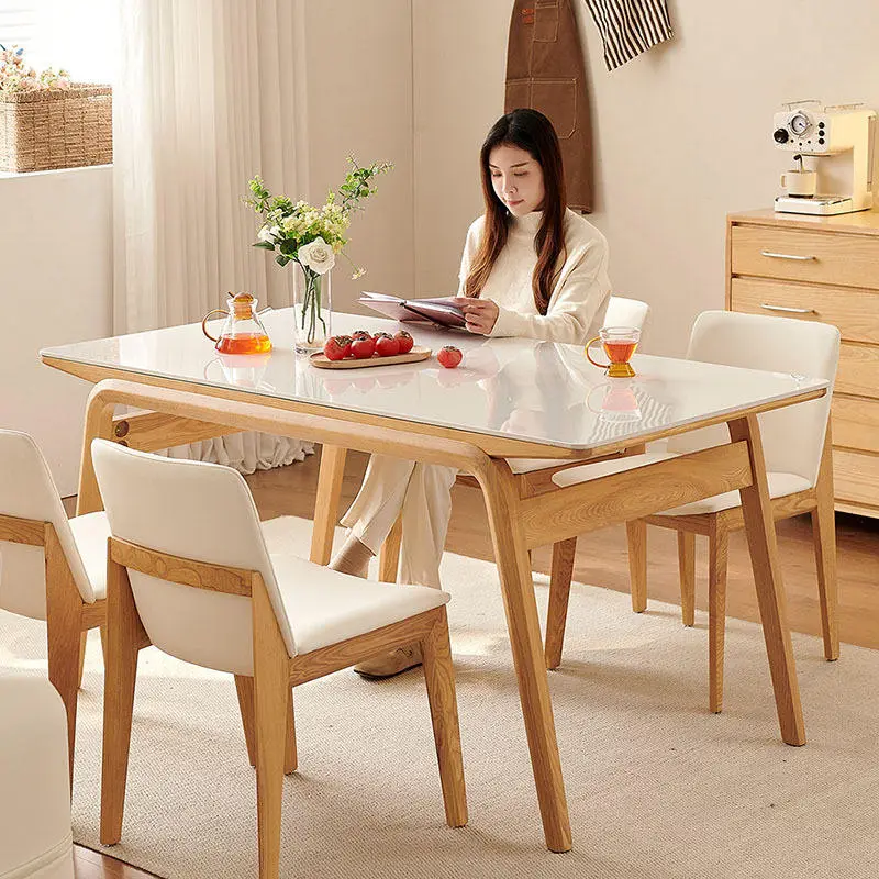 Bamboo Rectangular Dining Table Set for Small Apartment Household Use Assembled — view 1