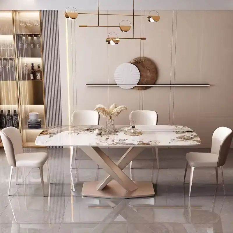 Luxury 6 Seater Modern Waterproof Rectangle Dining Table Set Sintered Stone Top Concrete Marble Material Dining Room Fur — view 1