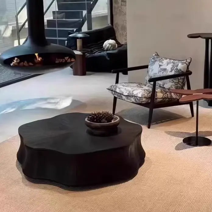 Italian Minimalist Irregular Contour Carved Solid Wood Coffee Table Custom Color Size for Villa Living Room — image 2