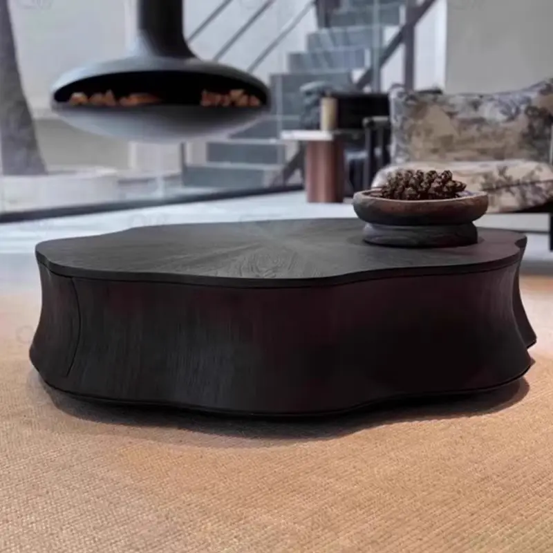 Italian Minimalist Irregular Contour Carved Solid Wood Coffee Table Custom Color Size for Villa Living Room — image 3