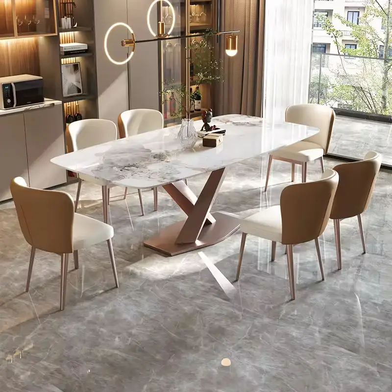 Luxury 6 Seater Modern Waterproof Rectangle Dining Table Set Sintered Stone Top Concrete Marble Material Dining Room Furniture — image 2
