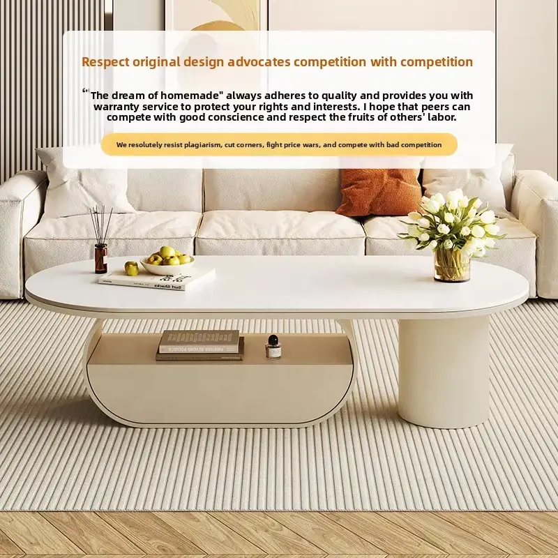 Modern Creative Oval Coffee Table Luxury Lighting Easy Clean High-End Furniture for Small Living Rooms Home Apartments — image 3