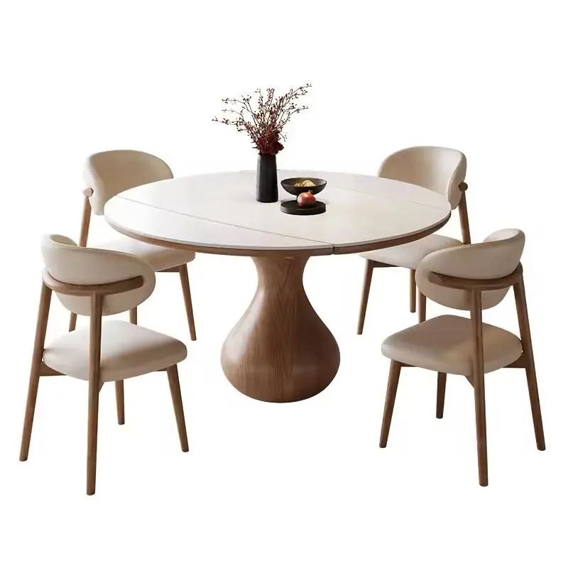 Modern Home Furniture Natural Stone Solid Wood 6-Seater Extendable Dining Room Furniture for Villa Apartment Restaurant — view 1