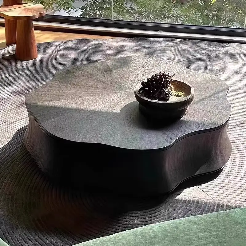 Italian Minimalist Irregular Contour Carved Solid Wood Coffee Table Custom Color Size for Villa Living Room — image 4