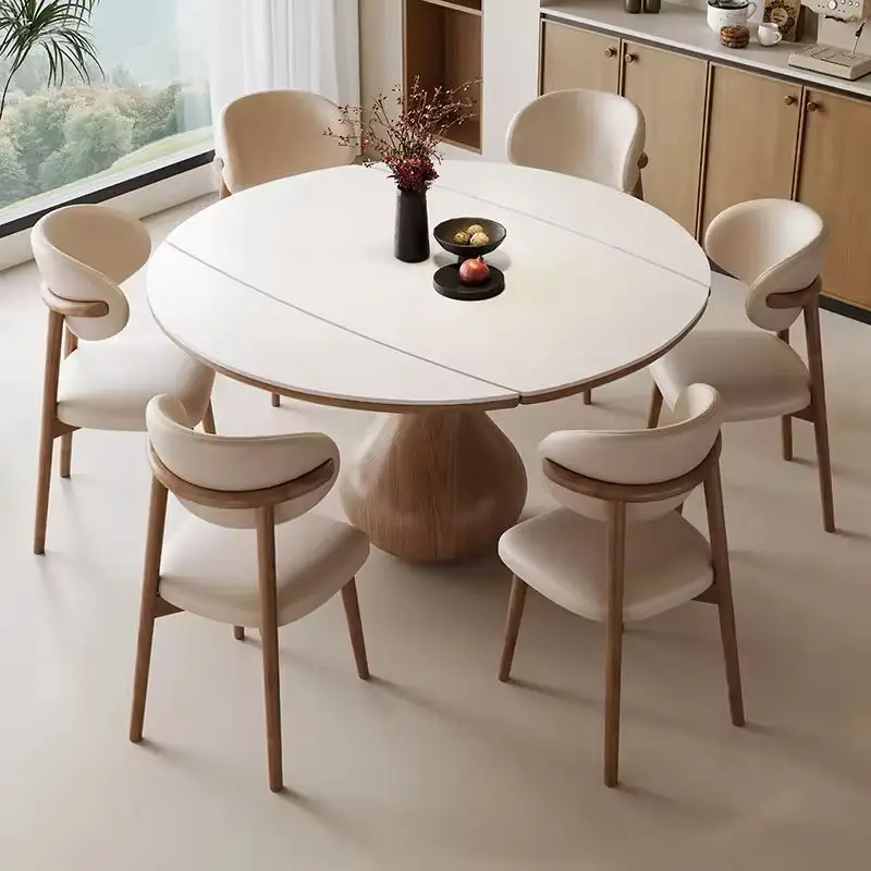 Modern Home Furniture Natural Stone Solid Wood 6-Seater Extendable Dining Room Furniture for Villa Apartment Restaurant Hotel — image 2