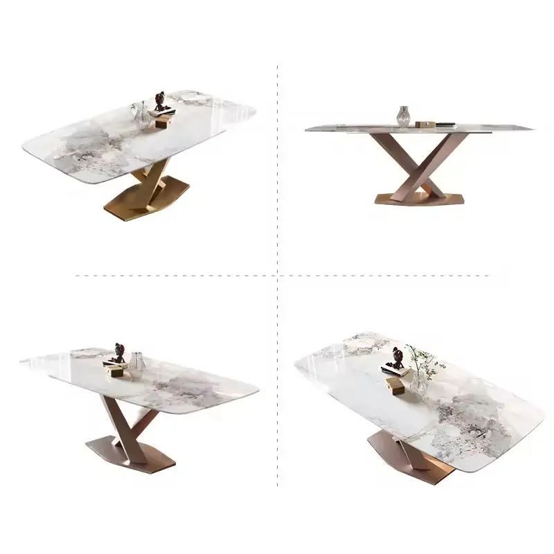 Luxury 6 Seater Modern Waterproof Rectangle Dining Table Set Sintered Stone Top Concrete Marble Material Dining Room Furniture — image 4