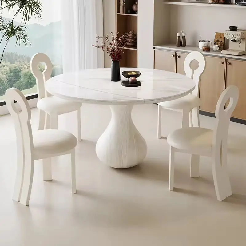 Modern Home Furniture Natural Stone Solid Wood 6-Seater Extendable Dining Room Furniture for Villa Apartment Restaurant Hotel — image 3