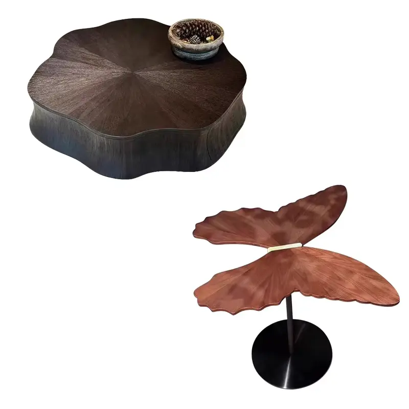 Italian Minimalist Irregular Contour Carved Solid Wood Coffee Table Custom Color Size for Villa Living Room — image 6