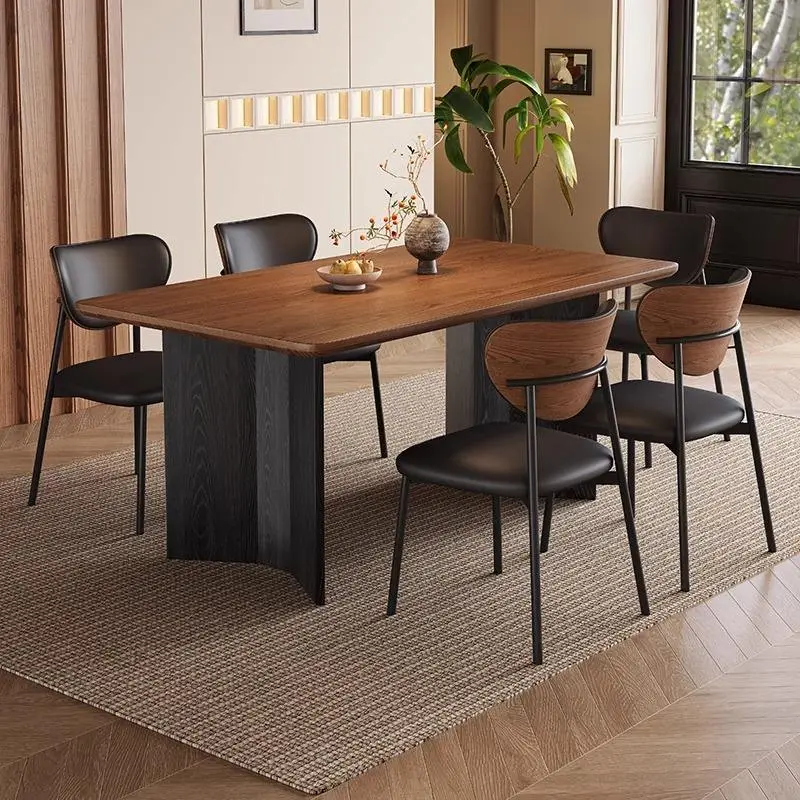 Modern Eco-Friendly Solid Wood Rectangular Dining Table and 5-Piece Chair Combination with Ladder Back Design — view 1