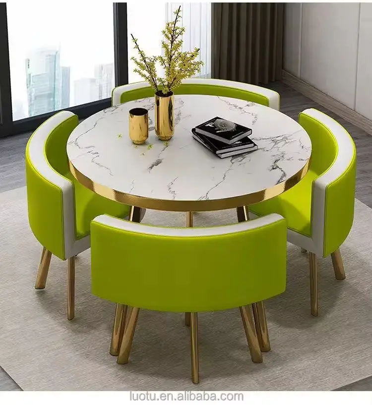 Hot Selling Luxury Modern 1 Table 4 Chairs Dining Set Stone Top Metal Adjustable for Apartment Hotel Home Restaurant Office — image 2