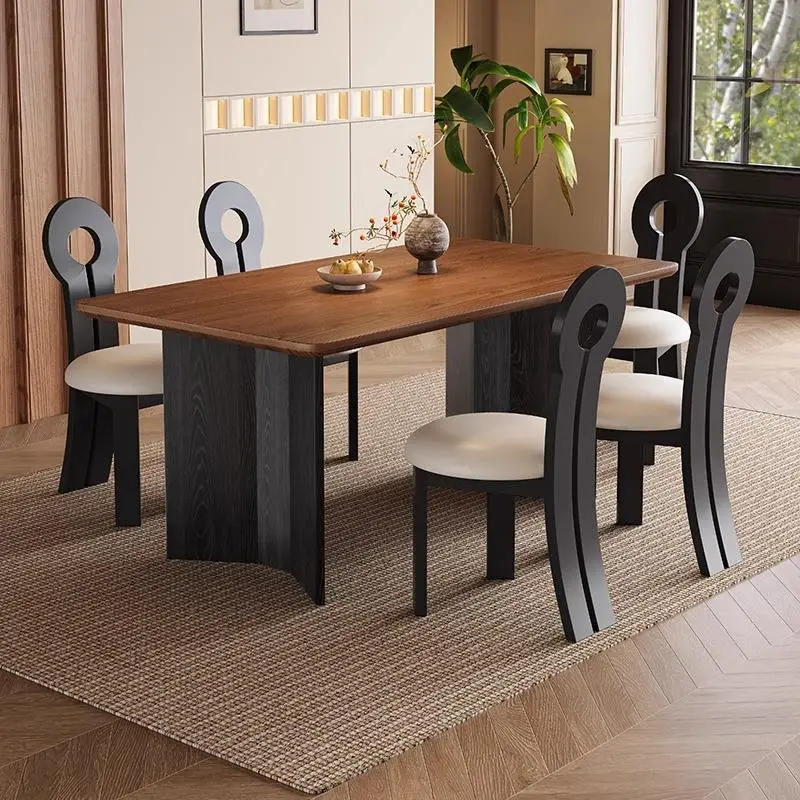 Modern Eco-Friendly Solid Wood Rectangular Dining Table and 5-Piece Chair Combination with Ladder Back Design — image 3