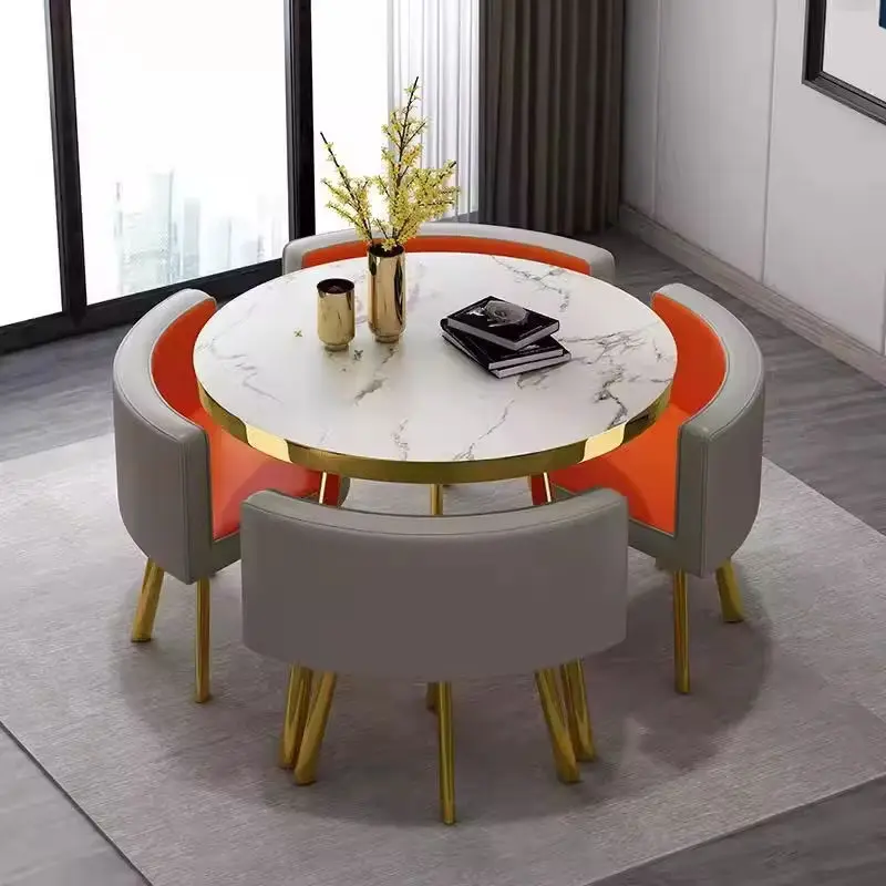 Hot Selling Luxury Modern 1 Table 4 Chairs Dining Set Stone Top Metal Adjustable for Apartment Hotel Home Restaurant Office — image 3