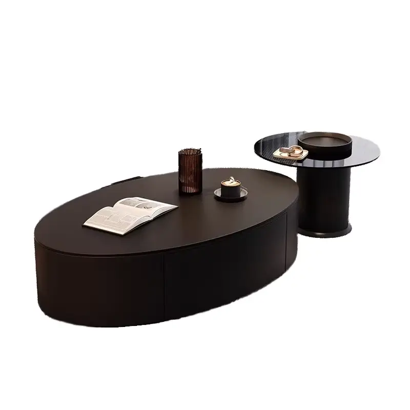 OEM Italian Luxury Modern Durable Wood Nesting Coffee Table Set Hidden Drawer Black White Custom Living Room — image 2