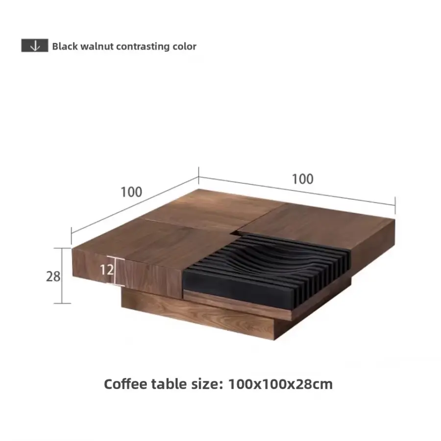 OEM Modular Square Coffee Table Walnut Black Slat Panel Hidden Storage Compartment Custom Living Room — image 6