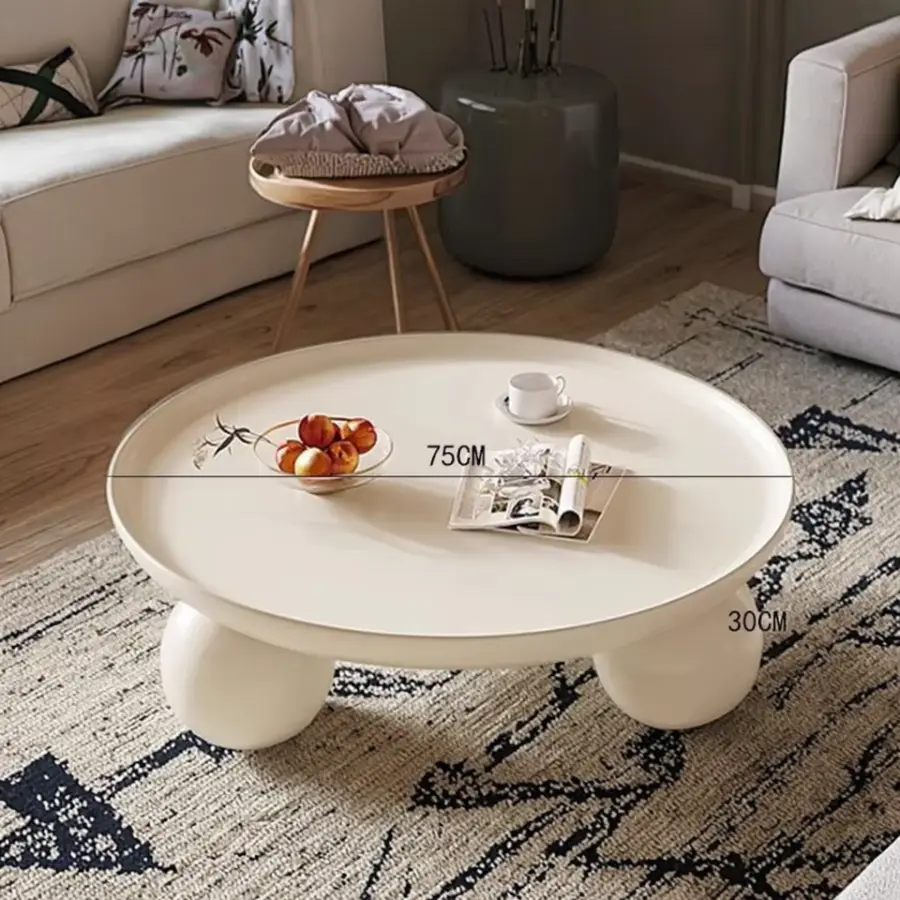 Luxury Round Tray Top Coffee Table Sphere Legs Cream White Matte Custom for Modern Living Room — image 6
