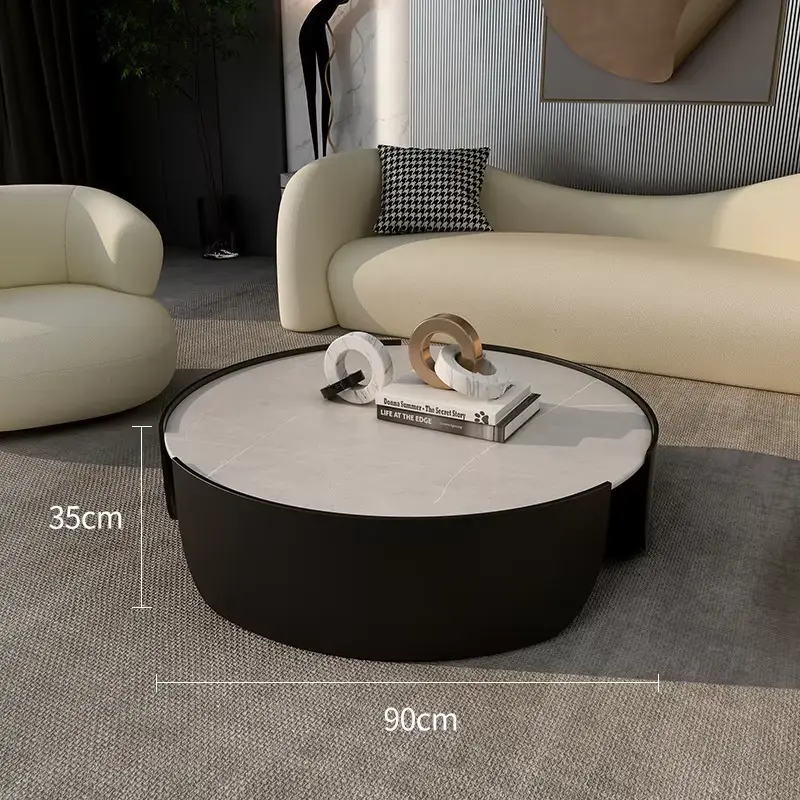 Luxury Round Sintered Stone Nesting Coffee Table Set Champagne Gold Drum Base Custom Living Room — image 5