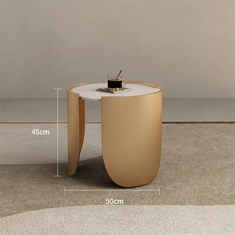 Luxury Round Sintered Stone Nesting Coffee Table Set Champagne Gold Drum Base Custom Living Room — image 6