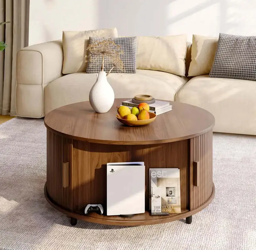 Traditional Round Wooden Durable Eco-Friendly Coffee Table with Multifunctional Storage for Living Room Office Use Home — view 1