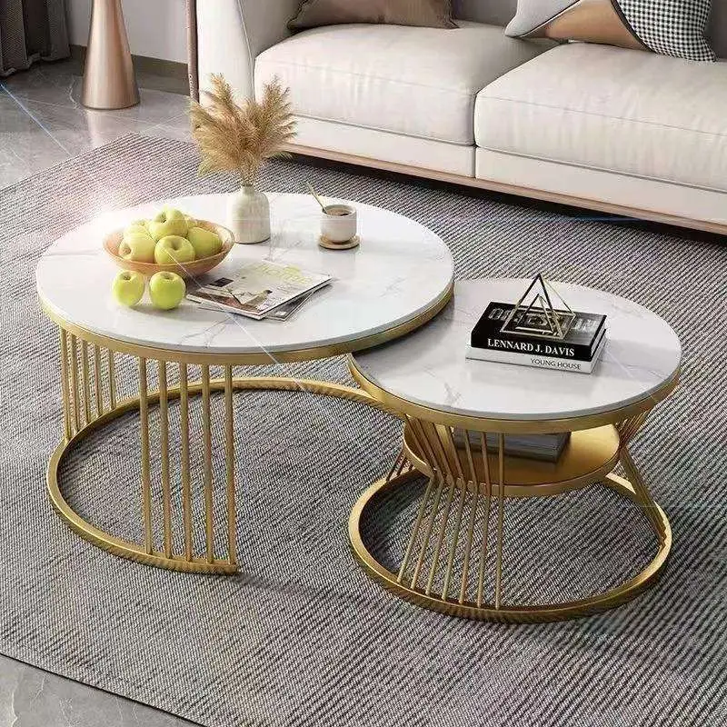Modern Nordic Luxury Marble Tabletop Coffee Table Set Simple White Metallic Stone Gold Nested for Living Room Center Home Decor — image 2