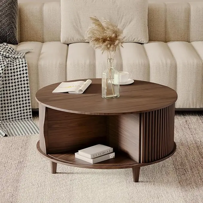 Traditional Round Wooden Durable Eco-Friendly Coffee Table with Multifunctional Storage for Living Room Office Use Home Decor — image 2