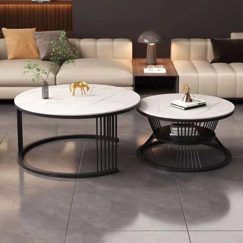Modern Nordic Luxury Marble Tabletop Coffee Table Set Simple White Metallic Stone Gold Nested for Living Room Center Home Decor — image 4