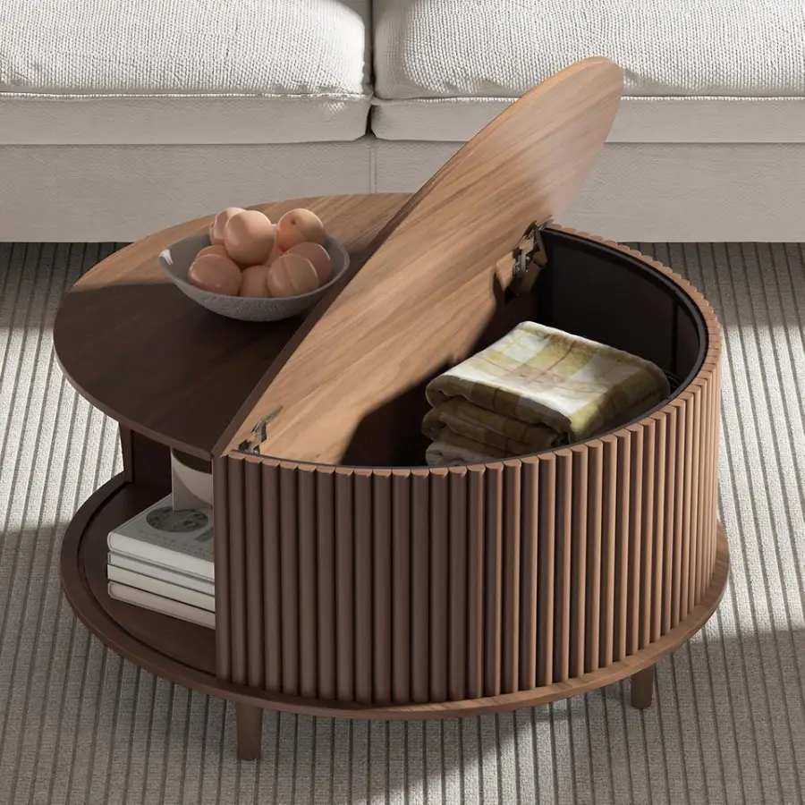 Traditional Round Wooden Durable Eco-Friendly Coffee Table with Multifunctional Storage for Living Room Office Use Home Decor — image 3