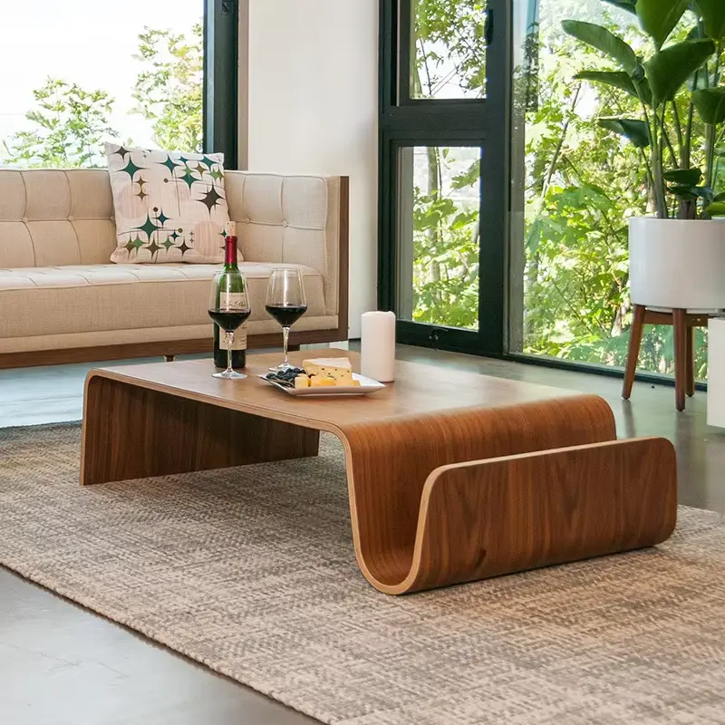 Luxury Bent Plywood S-Shape Coffee Table Walnut One Piece No Legs Side Storage Custom Living Room — view 1