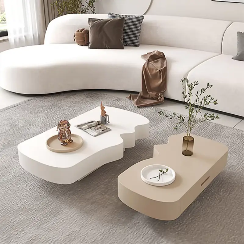Luxury Two-Tone Organic Coffee Table Staggered Height Drawer Storage Cream Beige Custom for Living Room — image 2