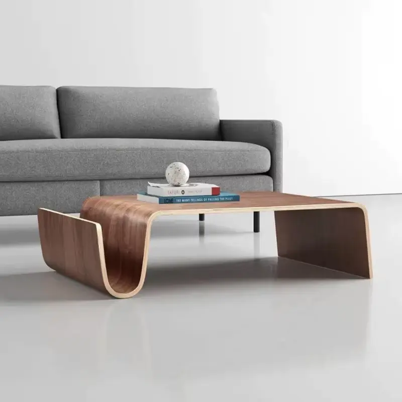 Luxury Bent Plywood S-Shape Coffee Table Walnut One Piece No Legs Side Storage Custom Living Room — image 2