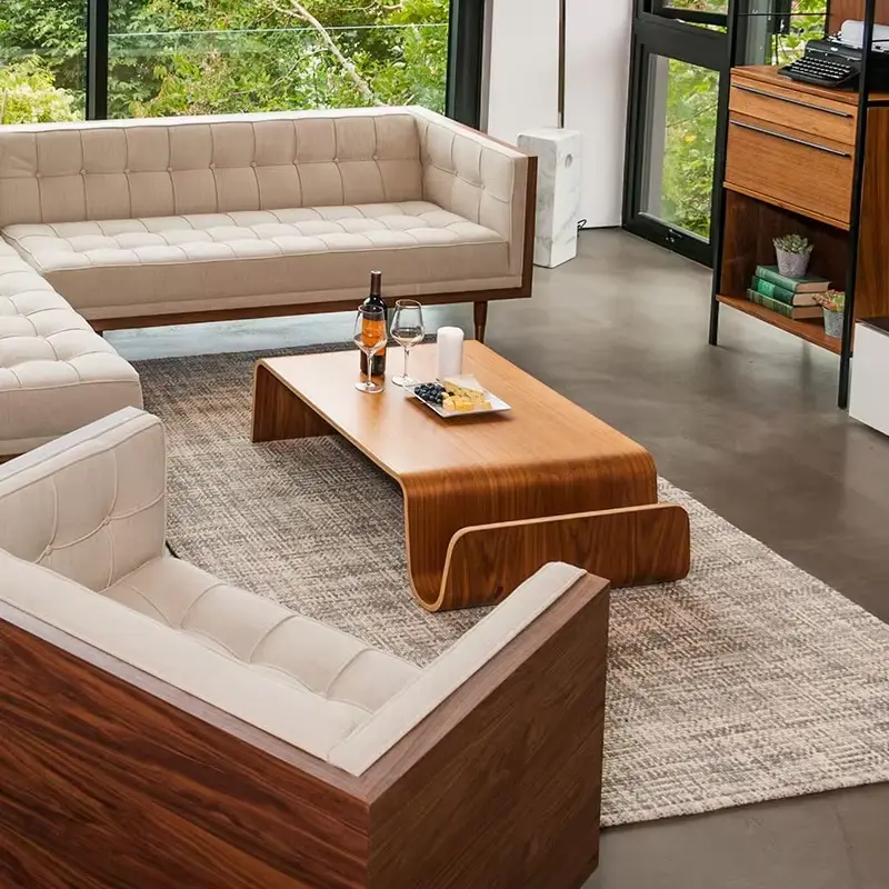 Luxury Bent Plywood S-Shape Coffee Table Walnut One Piece No Legs Side Storage Custom Living Room — image 4