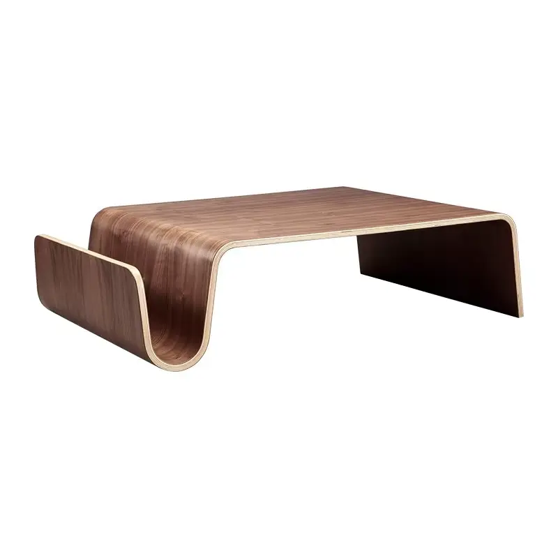 Luxury Bent Plywood S-Shape Coffee Table Walnut One Piece No Legs Side Storage Custom Living Room — image 5