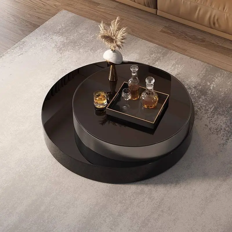 Luxury Rotating Double Round Coffee Table Gunmetal Stainless Steel Mirror Glass Top Custom Living Room — image 4