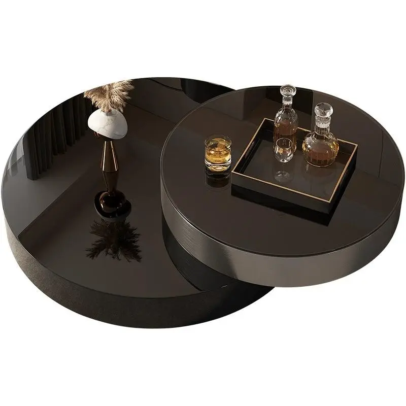 Luxury Rotating Double Round Coffee Table Gunmetal Stainless Steel Mirror Glass Top Custom Living Room — image 5