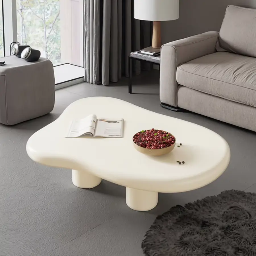 Cloud Cream Wabi-Sabi Modern Nordic Coffee Table Simple Irregular Wooden Panel Design for Small Apartments Home Living Room — image 3